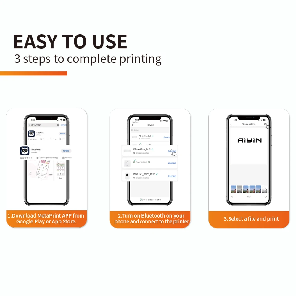 8인치 216mm 휴대폰 연결 무잉크 휴대용 A4 미니 무선 모바일 미니 감열 블루투스 프린터
