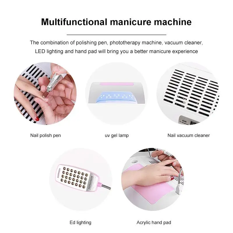 

5in1 Nail Polisher Nail Dryer 60W 30LED Lamp Multi-purpose LED Phototherapy Lamp Vacuum Cleaner Integrated Machine Nail Art Tool