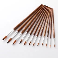 Premium Nylon Hair Paint Brush Set with Wooden Handles - 12 Pieces for Watercolor, Oil, and Acrylic Painting (Brown Point)