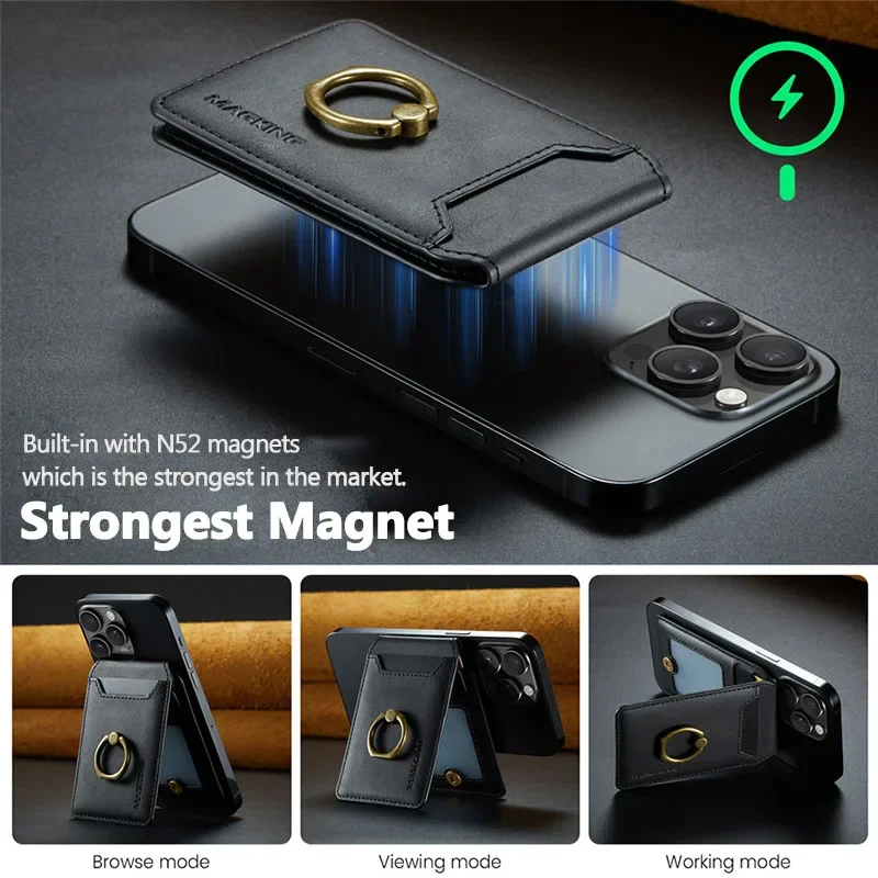 Magnetic Finger Ring Wallet with 360° Rotation and Kickstand