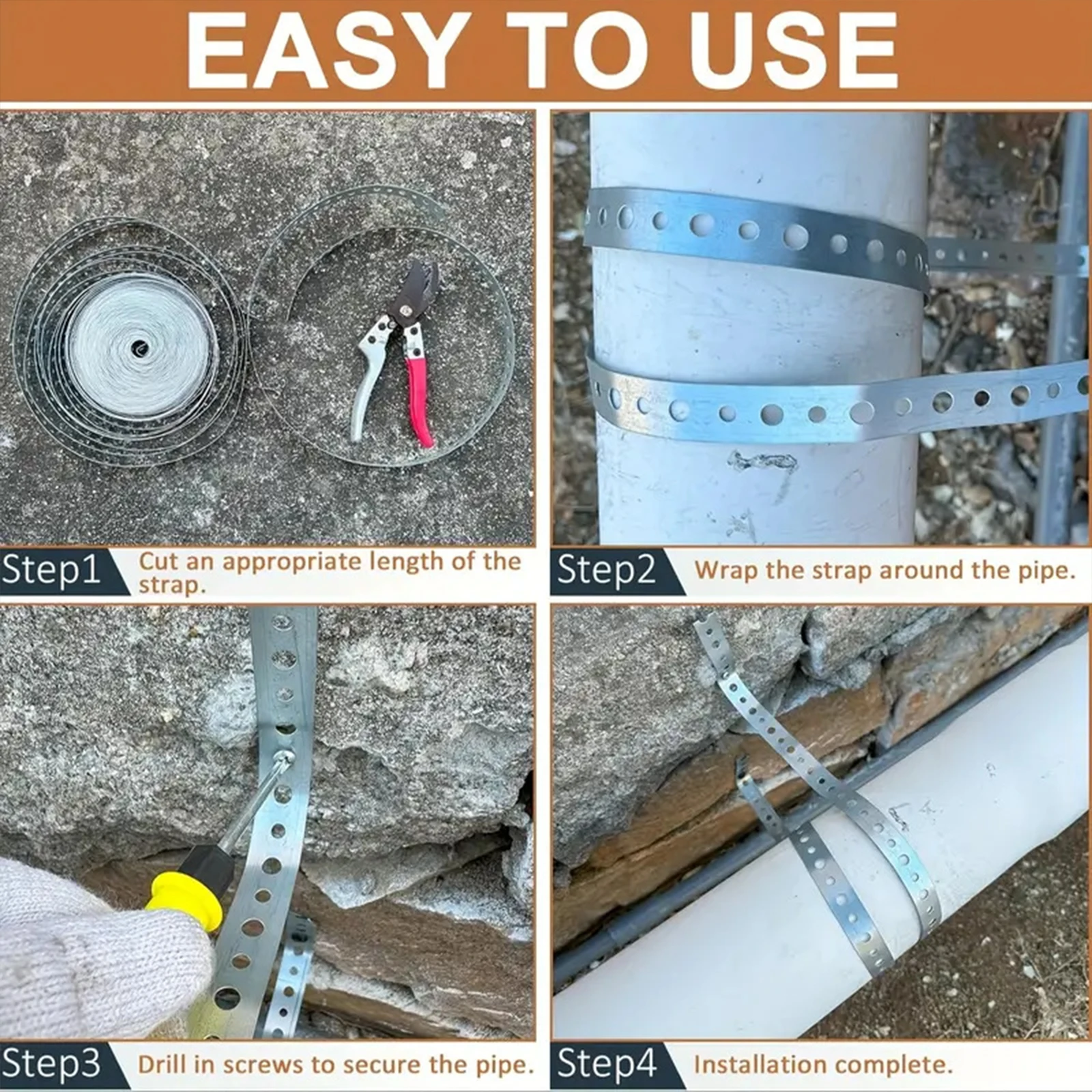 Galvanized Metal Strapping with Pre-Punched Holes for Pipe Support and Sheet Metal Processing, 15m Roll