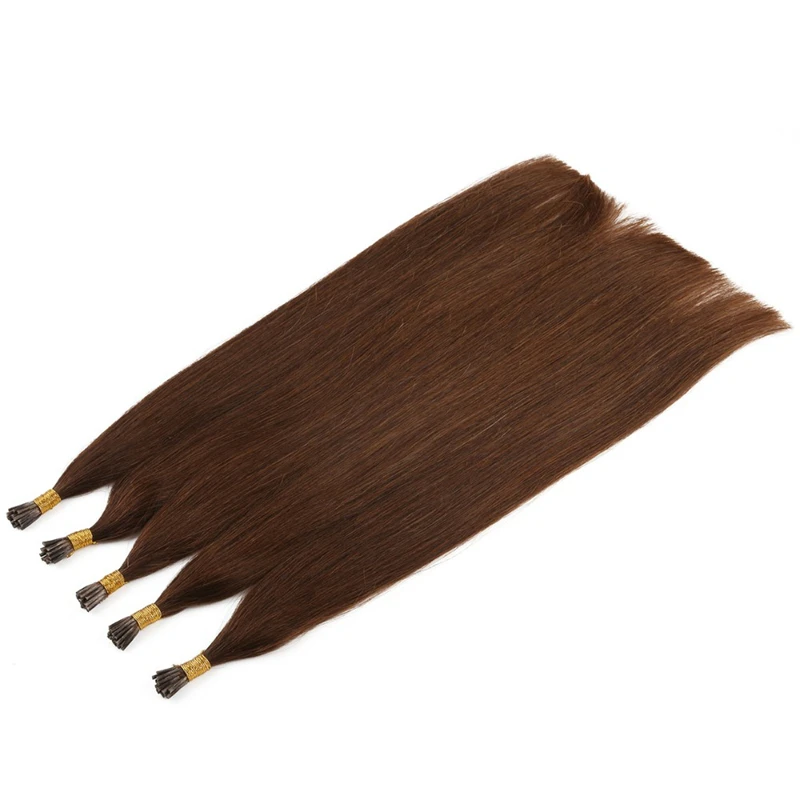 HOT 50/100strands I Tip Microlink Hair Extensions Straight Human Hair Fusion Keratin Micro Ring Stick Pre-Bond brown