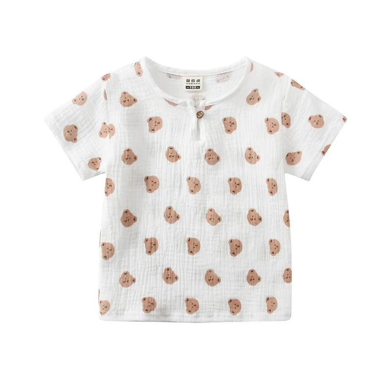 Children's Shirts Summer Cotton Linen Short Sleeved T shirt for Boys