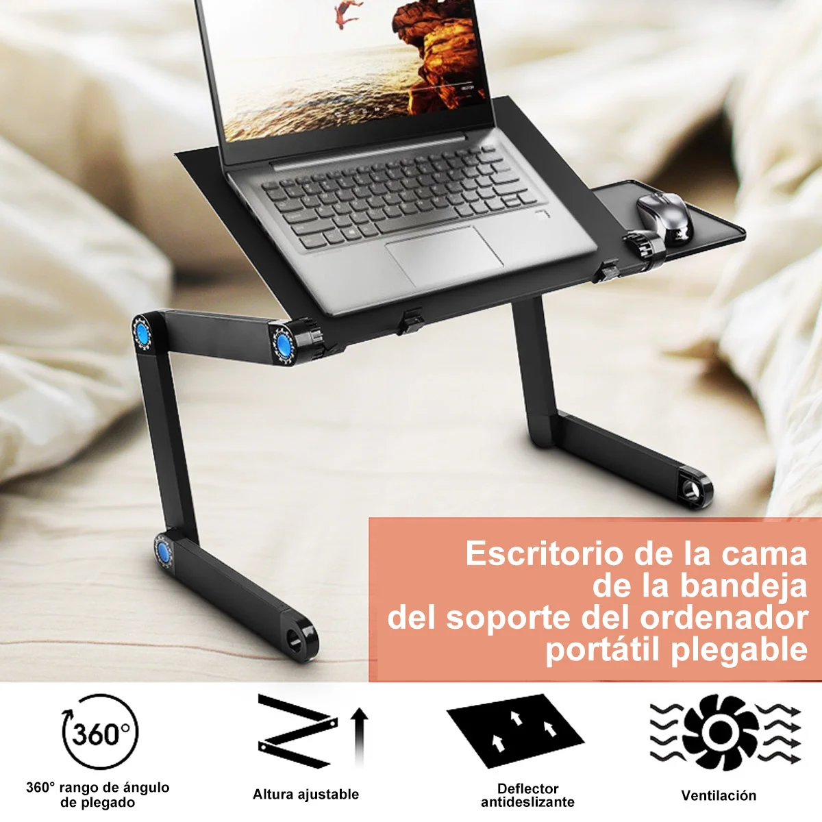 Mesa plegable de aluminio para portátil, de escritorio para cama con rotación de 52,5 grados, multifuncional, 26,4x360x5cm|Escritorios portátiles| - AliExpress