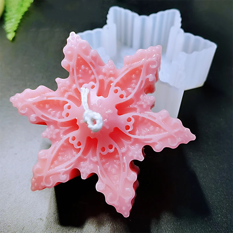 Christmas Snowflake Handmade Soap Epoxy Candle Mold Food Grade Fondant Mousse Baking Mould Hexagonal Aromatherapy Silicone Molds silicone mold,silicone candle mold,aromatherapy candle mold,silicone candle molds,candle mold