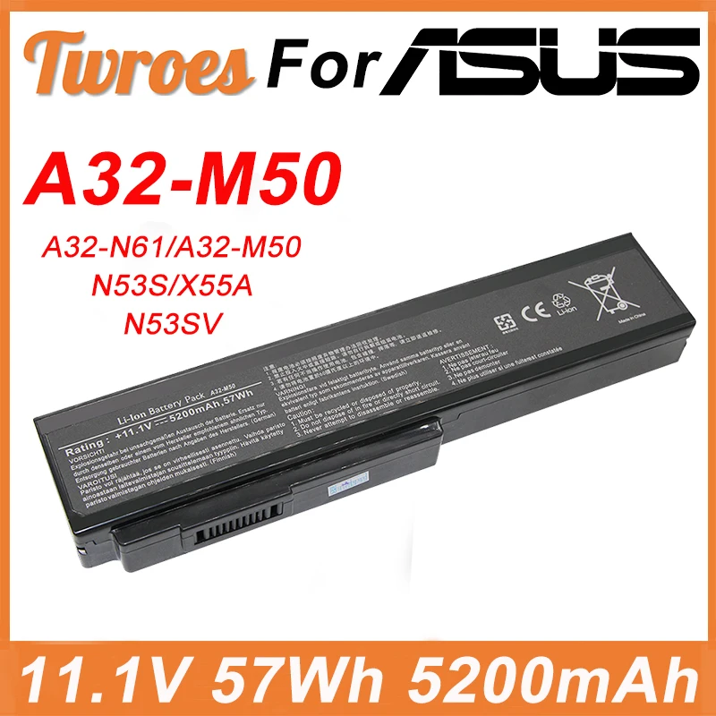 

A32-M50 11.1V 57Wh 5200mAh Laptop Battery For ASUS A32-N61/N53S X55A N53SV A31-B43 A32-H36 A32-X64 G50 G50V G50Vt G51 G60 L50