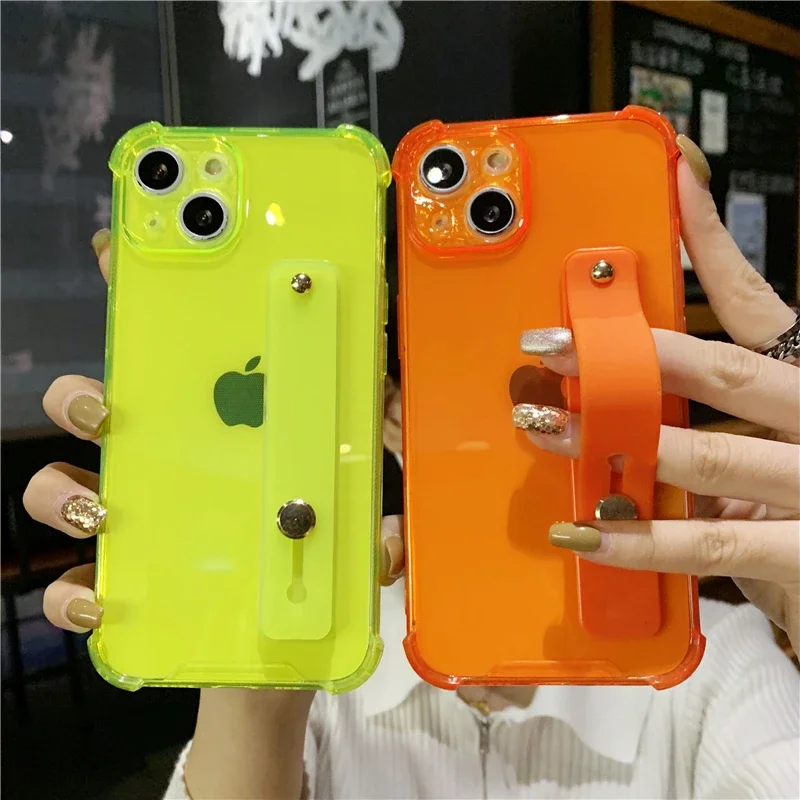 Clear Shockproof Wrist Strap Holder Phone Case with Soft Cover