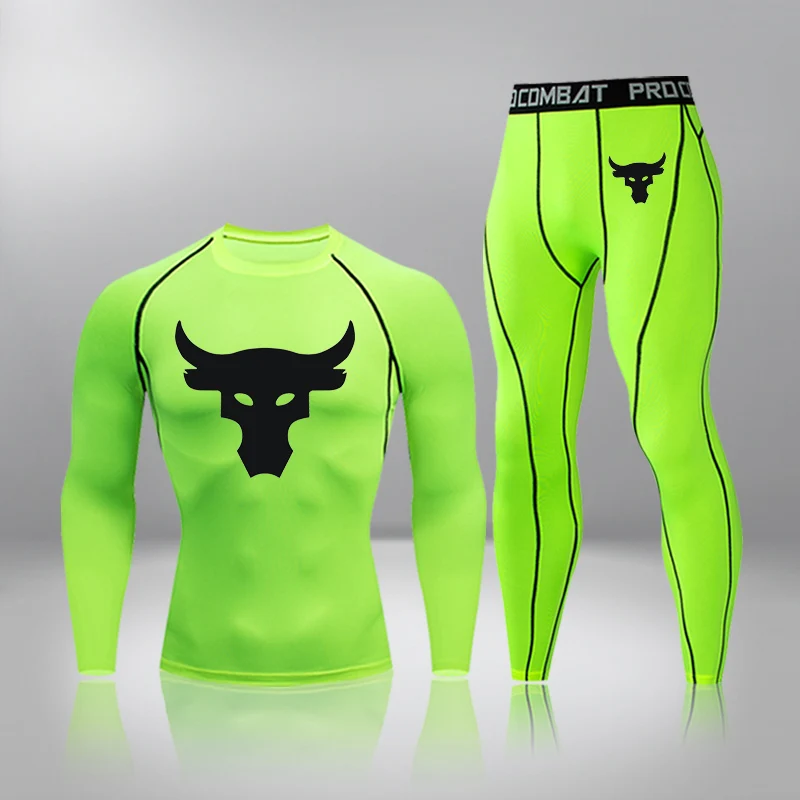 

Men's Running Set Gym Legging Compression Fitness MMA Rashguard Male Quick-Drying Tights Track Suit Kickboxing Sport Set Jogging
