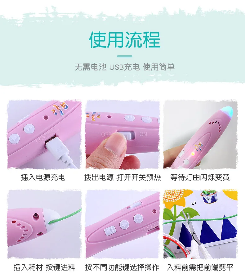 Luxmoc Colourful Light 3D Printing Pen Low Temperature 3D Diy Graffiti Painting Pen Models Toys Drawing For Kids Gift