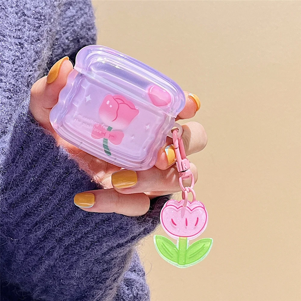 Custodia In Fiore Rosa Graduale Ins Per Airpods 3 1 Cover Trasparente Carina Retro Rose Flowers Wave Auricolare Funda Per Airpod Pro 2