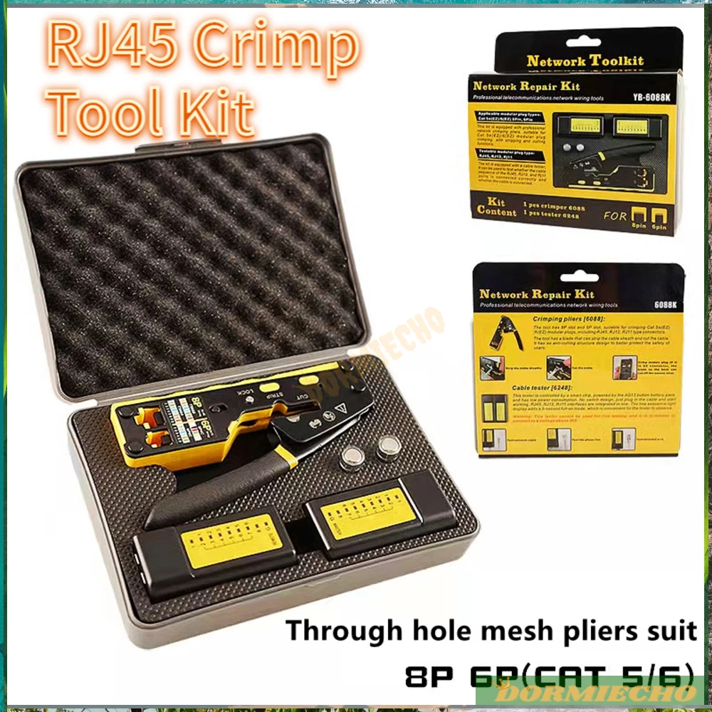 

High Quality with 2 in 1 RJ45 Tester Through Hole Crimp Tool Kit Cut Crimp All in One Tool for CAT6/CAT5 RJ11 RJ45