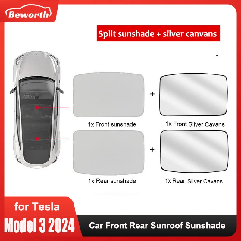 Car Sunroof Sunshade For Tesla Model 3+ Highland Glass Sun Roof Shade Skylight Blind Shading Front Rear Sunroof Accessories