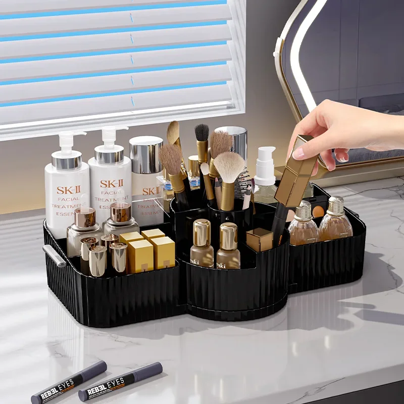 New 360° Rotating Makeup Brush Holder Cosmet Storag Box Luxury Makeup Organiser Lipsticks Make Up Container Vanity Organizer Bo 2