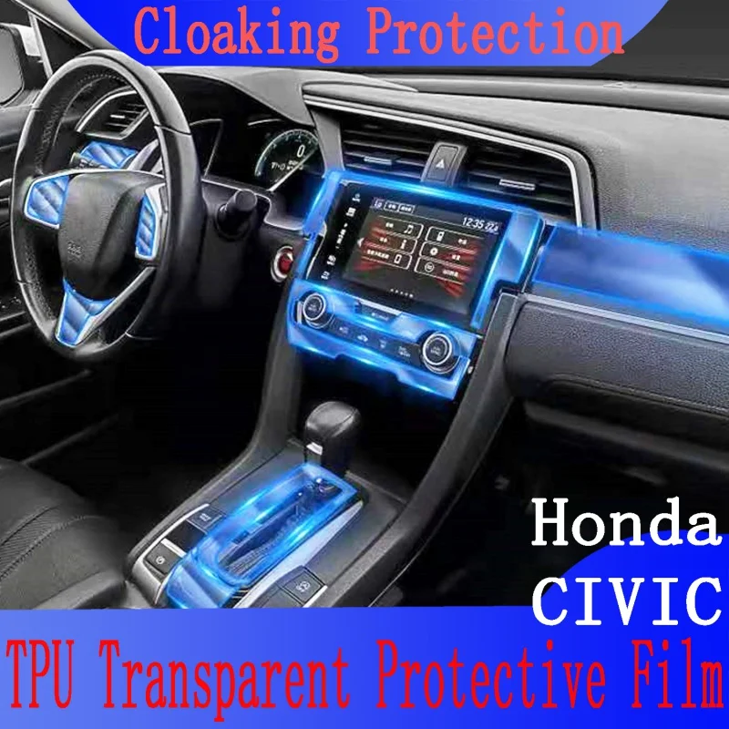 

For Honda Civic Interior Center Console Air Panel Steering Wheel Panel Tpu transparent Anti- Scratch Protective Film car sticker