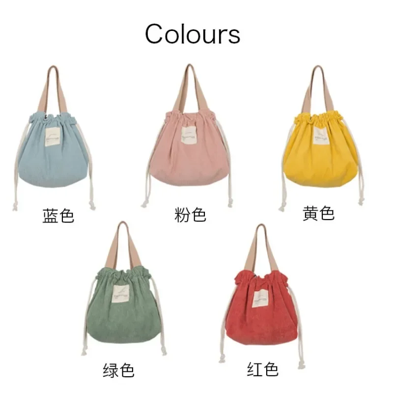 Lunch Bag Corduroy Canvas Lunch Box Drawstring Picnic Tote Eco Cotton Cloth Small Handbag Dinner Container Food Storage Bags