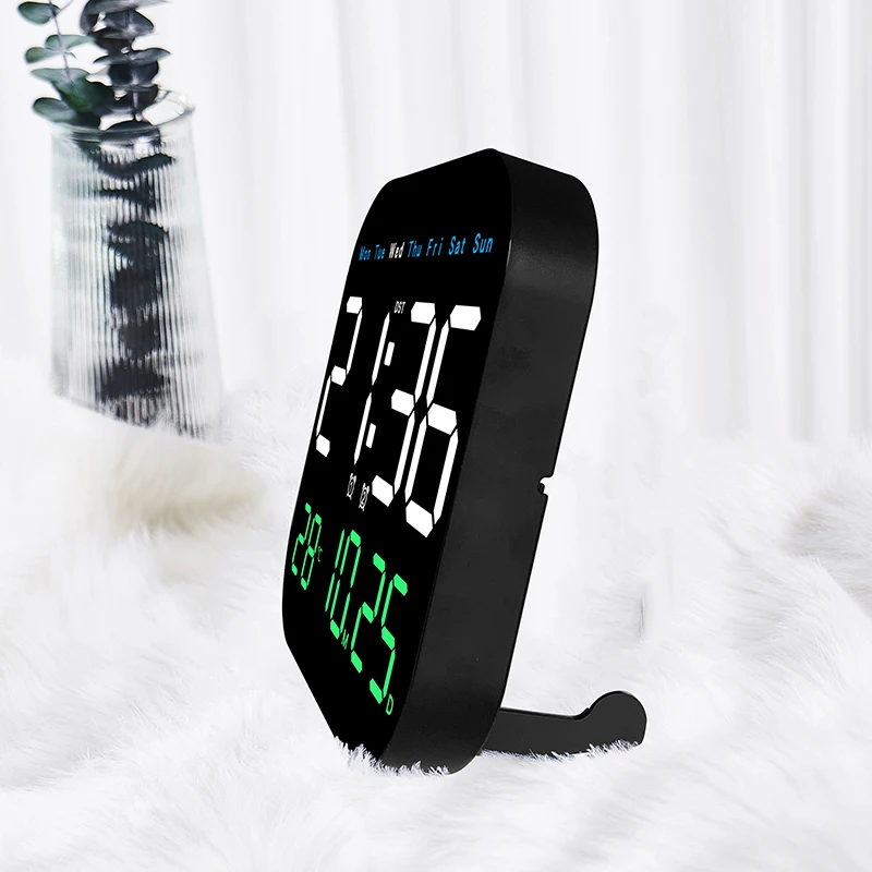 Digital Wall Clock Digital Wall Clock LED Luxury Silent Alarm Electronic Table Clocks Decoration for Bedroom Remote Control 12/24H Temper Date Week