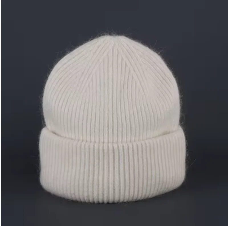Winter rabbit fur fluffy knitted hat warm angora beanie hat for women girls soft warm ski snow outdoor knitted wool
