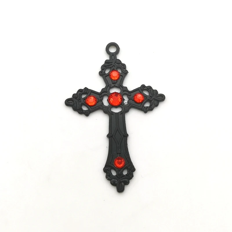 3pcs 55*76mm Gothic Large Crystal Cross Pendant Punk Red Black Crystal  Jewelry DIY Handmade Making Charm Discovery Accessories