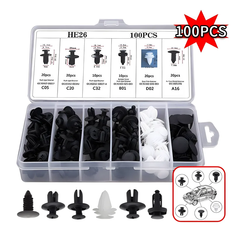Auto Fastener Clip Car fastener clips 100pcs Car Fender Push Retainer Pin Rivet Bumper Door Trim Panel Retainer Car Accessories