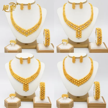 XUHUANG Dubai 2024 Gold Color Necklace Bracelet Jewelry Set For Women Ethiopian Arabic Charm Necklace Choker Set Wedding Gifts 1