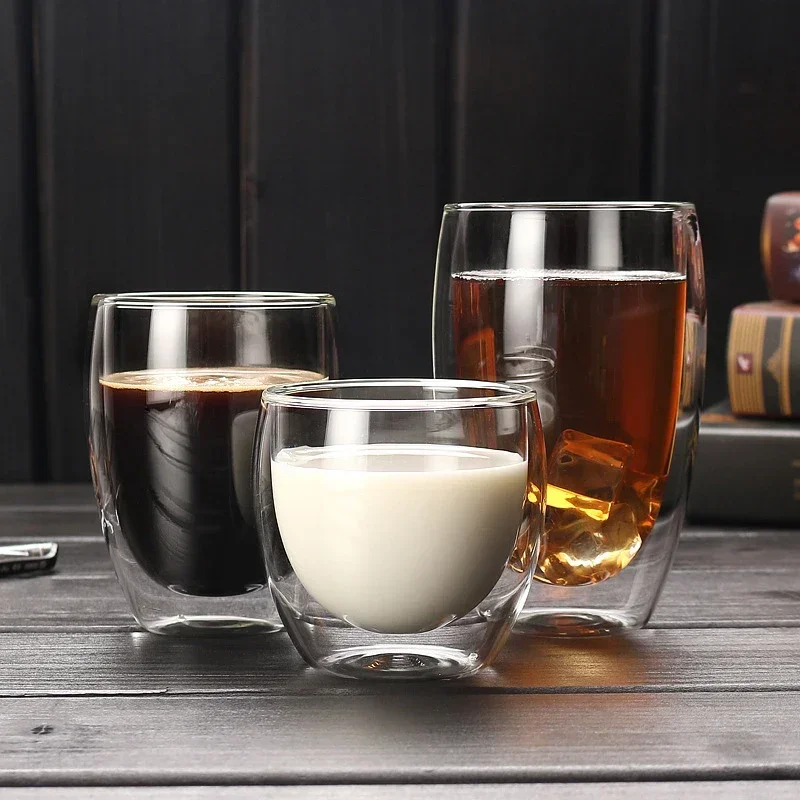 Glass Cup 5 Sizes Double Wall Insulated Glass Cup Clear Espresso Coffee Mugs Handmade Beer Mug Tea Milk glass Whiskey Glass Cups Drinkware