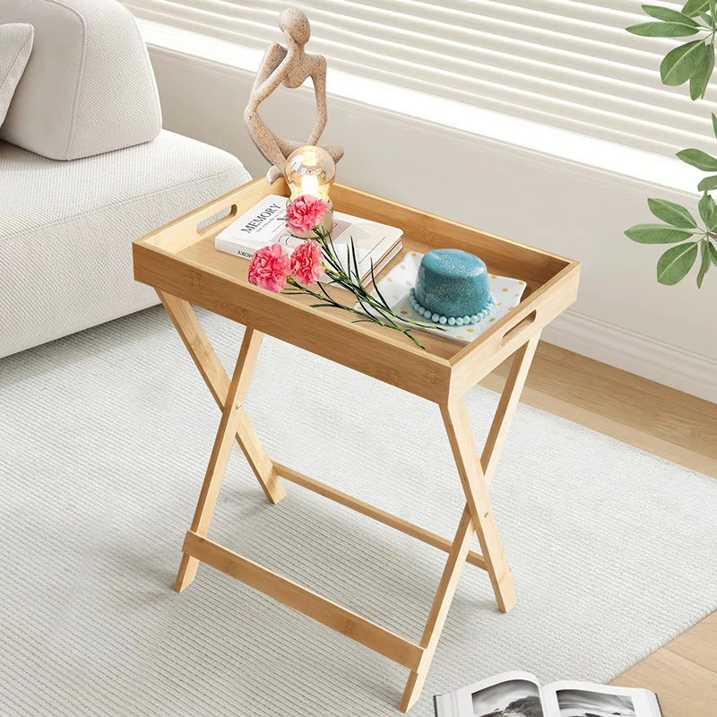 접이식 다리가 있는 소형 대나무 테이블, 야외 휴대용 캠핑 테이블, 스낵 및 치즈 조식 트레이, 피크닉, 파티오, 수영장 옆 