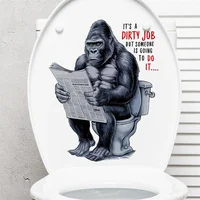 Funny Animals Reading Newspapers Toilet Stickers Giraffe Cow Cat Duck Pattern Waterproof Bathroom Decal Creative Home Decoration 2