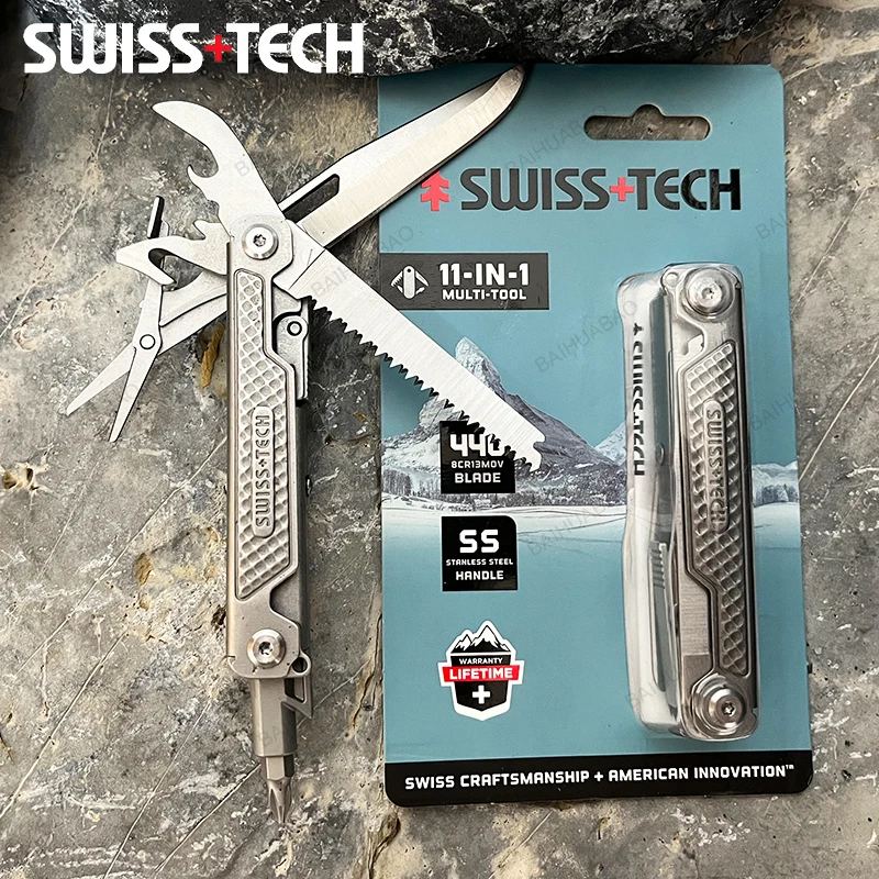 SWISS TECH 11 in 1 Multitool Mini Folding Knife Portable Pocket Knife Scissors EDC Combination Tool Outdoor Camping Equipment