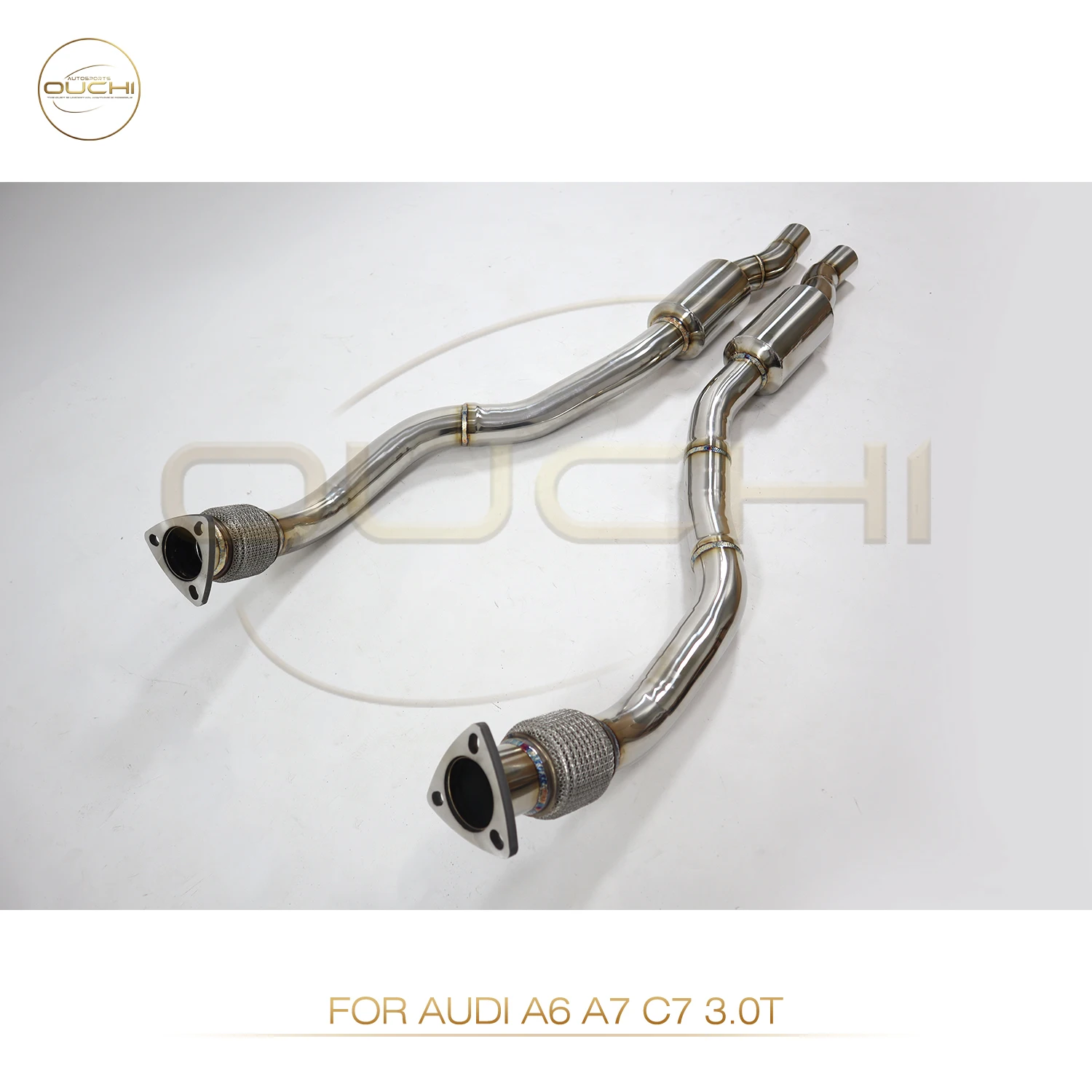 Stainless Steel Exhaust System Performance Front Tube for Audi A6 A7 C7 3.0T Second Pipe With Resonator OUCHI Factory direct