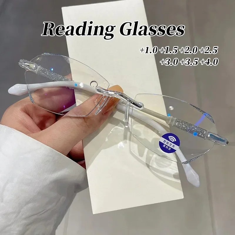 

Luxury Blue Light Blocking Reading Glasses Women Men Cutting Frame Presbyopia Eyeglasses HD Lens Farsighted Eyewear with Diopter