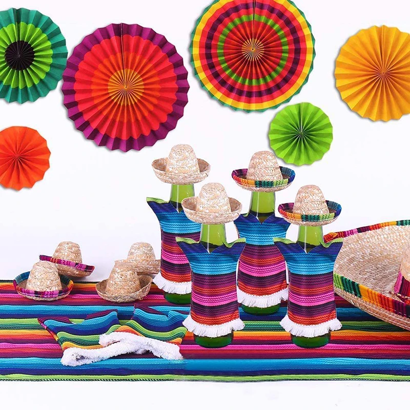 9 Mini Chapeaux Mexicains En Paille - Déco Pour Bouteilles De Vin, Bière Ou Fête à Thème