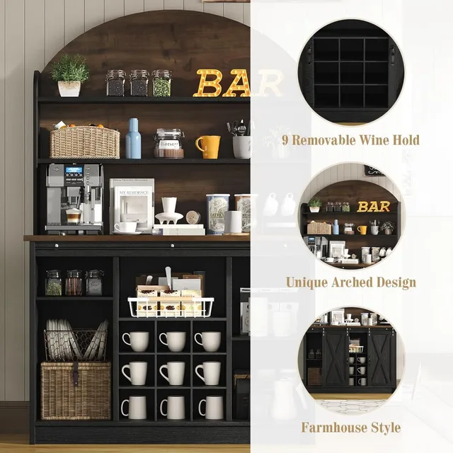 Farmhouse 3-Tier Bar Cabinet 4