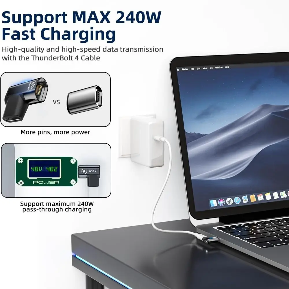Professional 240W USB C Magnetic Adapter 40Gbps PD Fast Charging Type-C Converter 90 Degree 8K 60Hz USB4 Adapter Laptop
