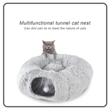  Winter Cat Kennel Gray Cat Tunnel Round Plush Warm Pet Kennel Collapsible Kitten Tunnel Bed Dog Bed Pet Supplies 