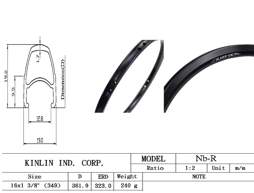 SILVEROCK NBR Leichtmetallfelgen 16 Zoll 349 1 3/8 Externe 7-Gang-Felge mit Felgenbremse für Brompton 3sixty Ultraleichtes Faltrad Laufradsatz – Detail 1