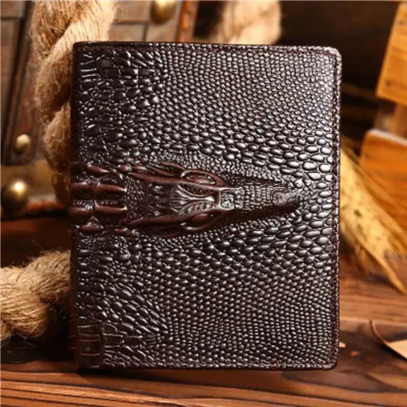 

New Fashion Business Men's Wallets Cow Genuine Leather Short Wallet Alligator Pattern Male Cash Purses Clutch Boy Casual 2024