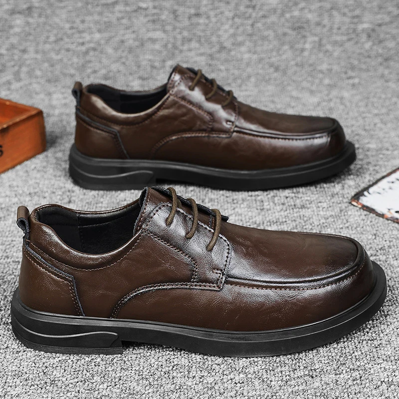 2023 Fashion New Men's Business Dress Shoes Lace Up Work Shoes Men's Genuine Leather Shoes Park Walking Shoes Free Delivery