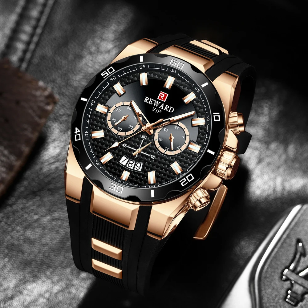 REWARD Chronograph Quartz Watch for Men Luxury Brand Big Dial Military Sport Wristwatch Waterproof Silicone Strap Male Clock 3