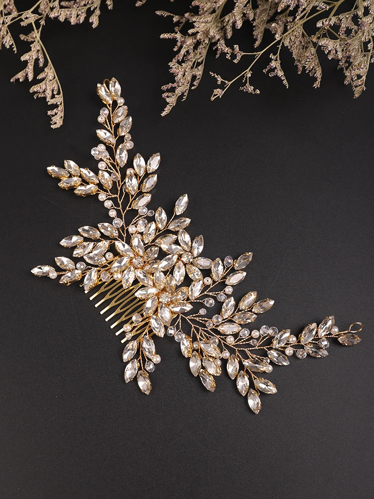Rose Gold Headpieces Rhinestone Hair Comb Tiara Wedding Hairstyles Jewellery Bridal Hair Accessories For Women