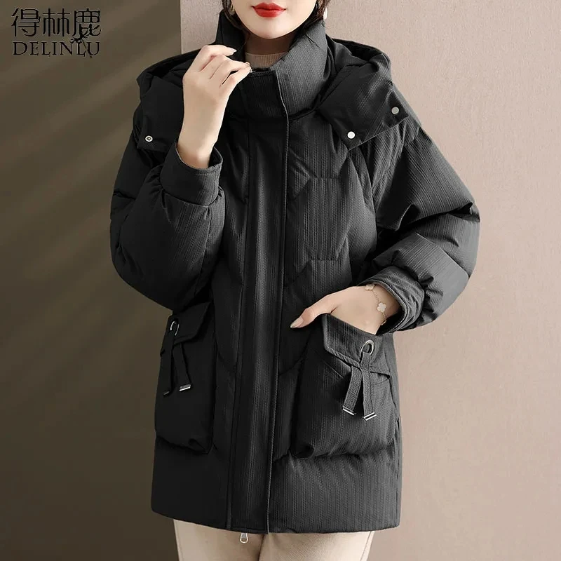 Mom Winter Warm Thick Coat Middle-aged And Elderly Ladies Fashion Loose Down  Long Hooded Temperament Casual Coat Women's.