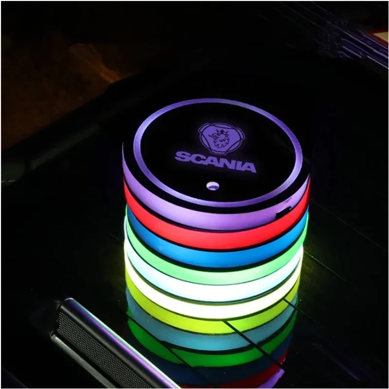 자동차 액세서리 컵 거치대 야광 코스터 매트 배지 장식, USB 충전, 사브 스카니아 9-3 9-5 900 R620 R470 분위기 램프