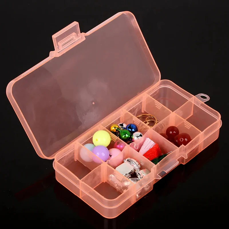 10 Grid Adjustable Transparent Jewelry Storage Box Ring Earring Beads Case  Plastic Portable Organizer Box 12.8 X 6.5 X 2.2cm Mini Container 