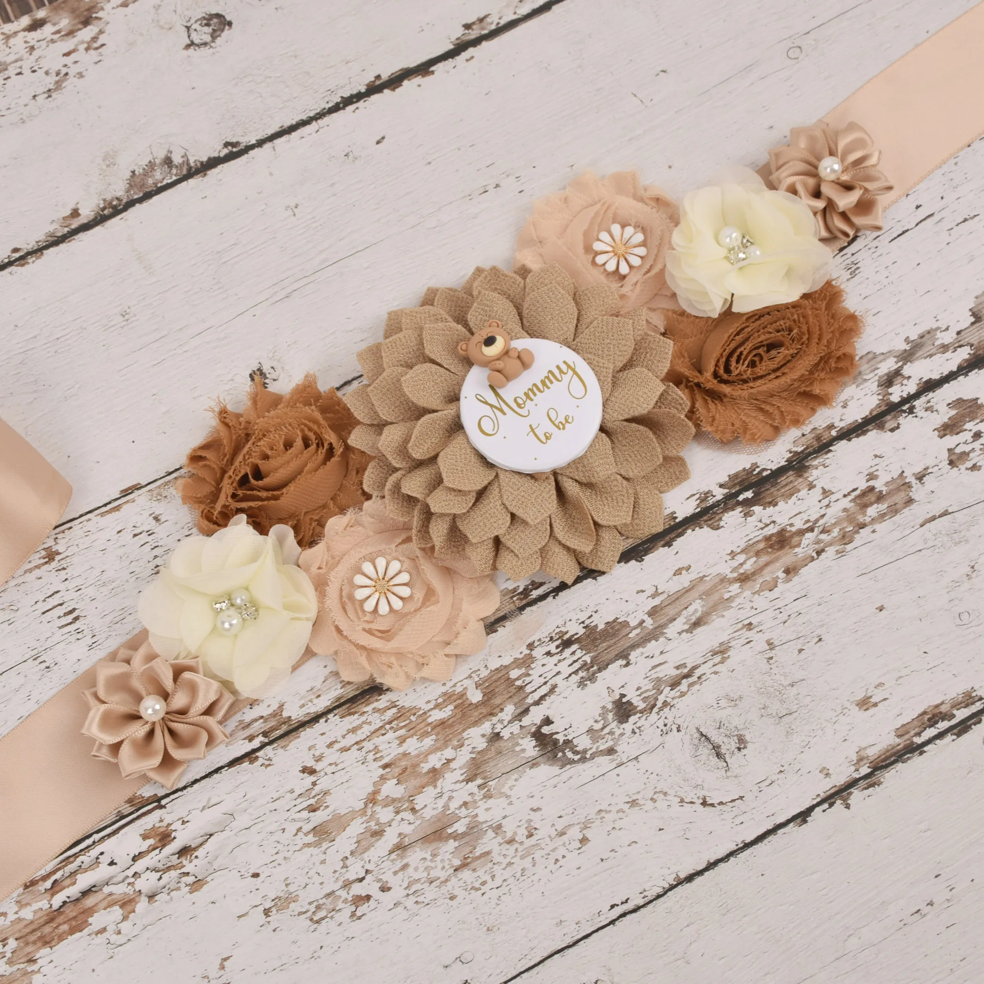Teddy Bear Maternity Sash Belt Women Brown Bear Flower Sash Pregnancy Belly Belt Photo Props Gift Baby Shower Party maternity support band