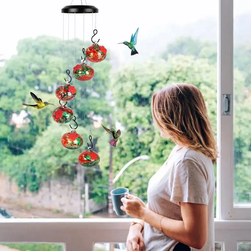Outside Birdfeeder Hummingbird Feeders With Wind Chimes Leak-Proof Garden Decor Bee Guard And Bee Proof Accessories