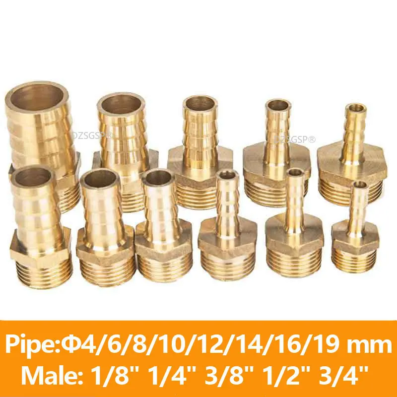 Raccord Tuyau Laiton BSP Mâle - Adaptateur Cannelé 12mm (3/8"), Pour Plomberie, Air, Eau, Cuivre
