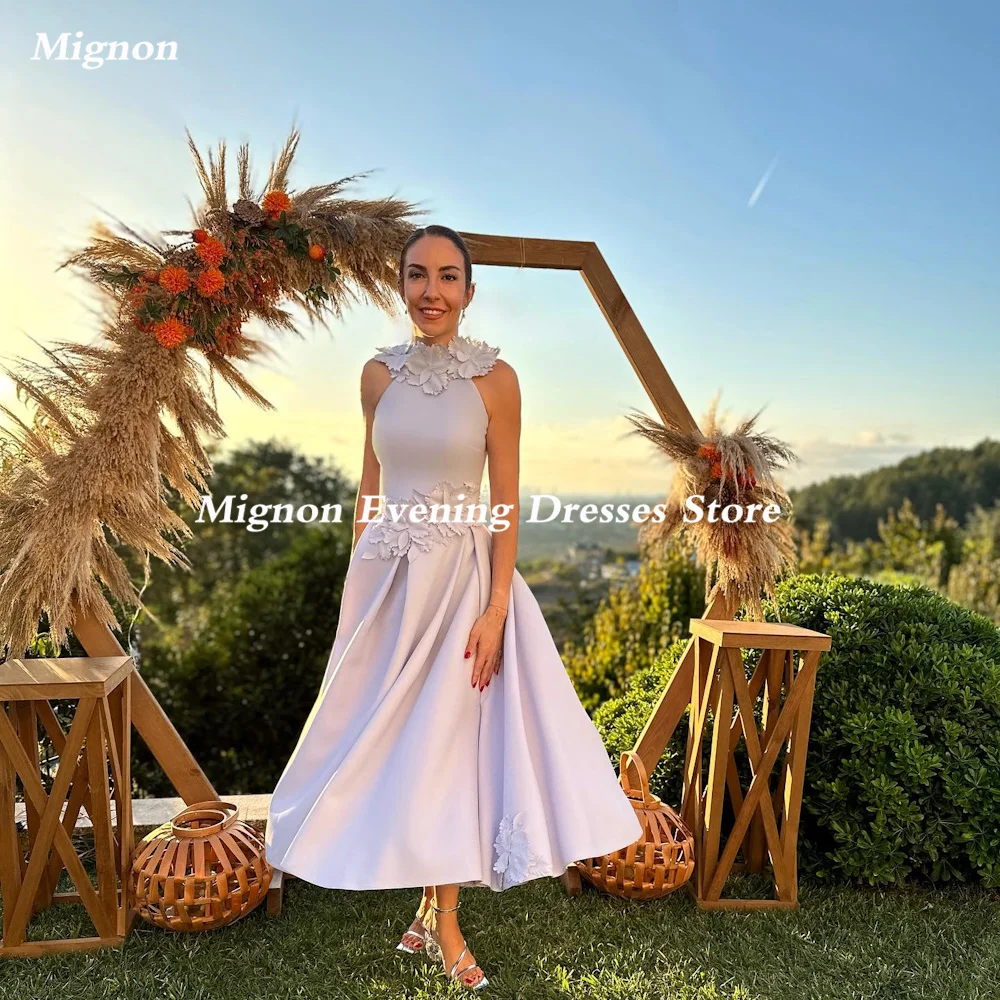 

Mignon Crepe A-line O-neck Appliques Formal Prom Gown Ankle Length luxury Evening Formal Elegant Party Dress for Women 2023