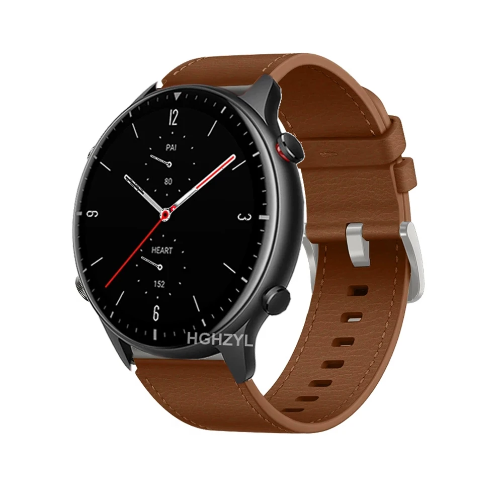 Brown Leather Strap Amazfit Gtr 22mm Strap Leather Watch Strap