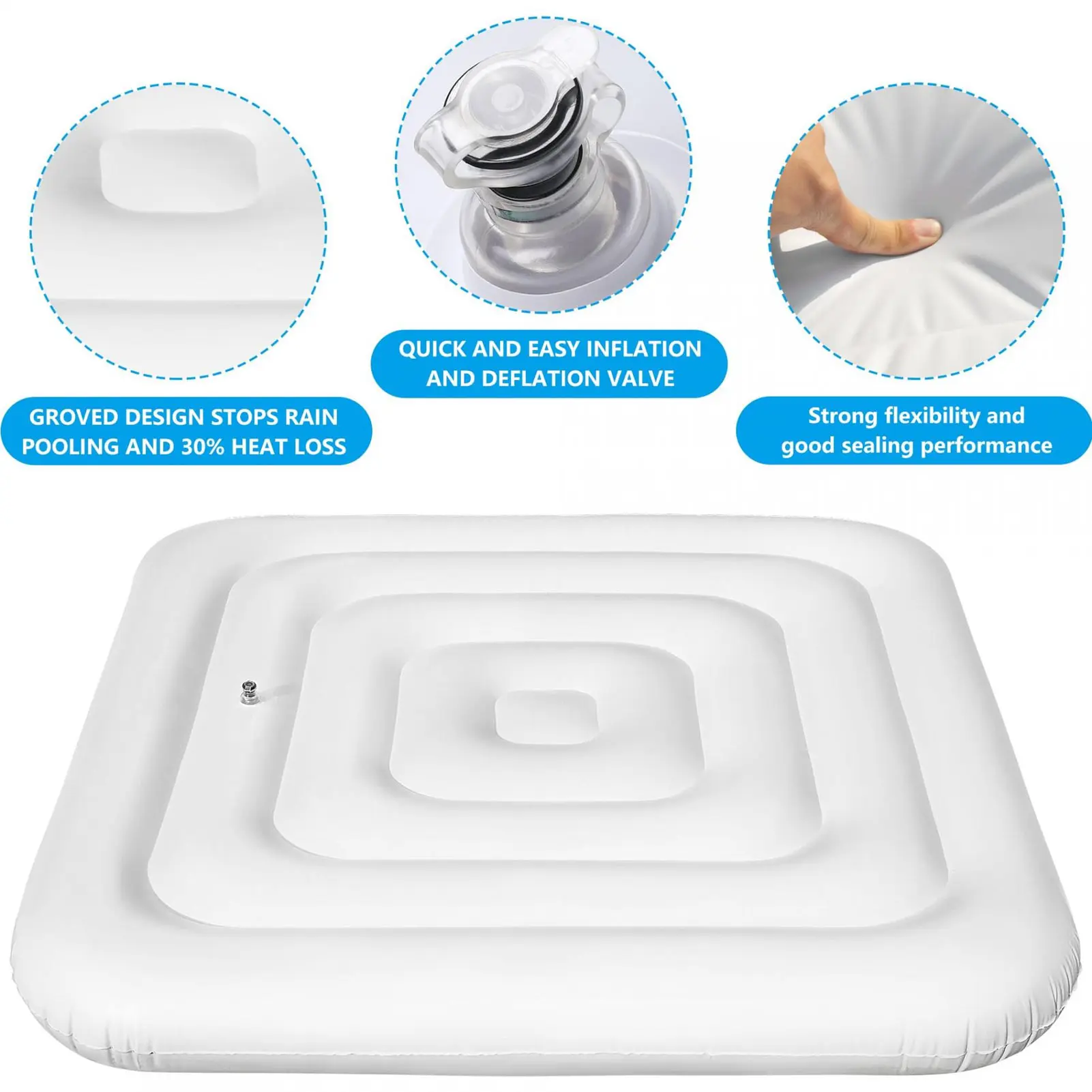 Hot Hub Energy Saving Lid Inflatable Hot Tub Cover Dustproof Rainproof Insulated Energy Saving Lid for Square Tub 4.2ft