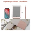LED Foldable Travel Makeup Mirror 3 Colors Light Modes USB Rechargeable Touch Screen Portable Tabletop Cosmetic Mirror Handheld 5