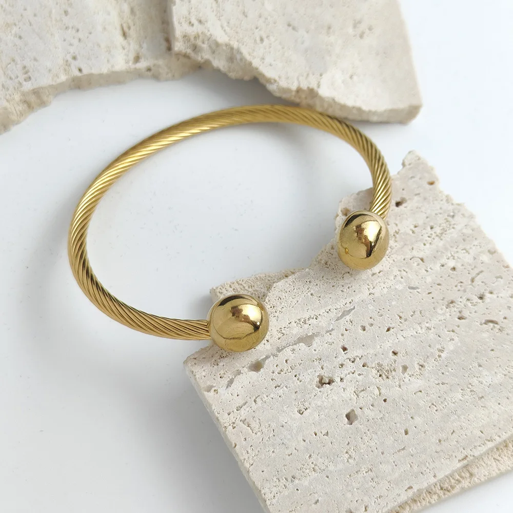 Bangle Gold Color Stainless Steel Bangle For Women Jewelry Round Ball Charm Women Cuff Bangles Men Bracelets bangle bracelet stainless steel bracelet